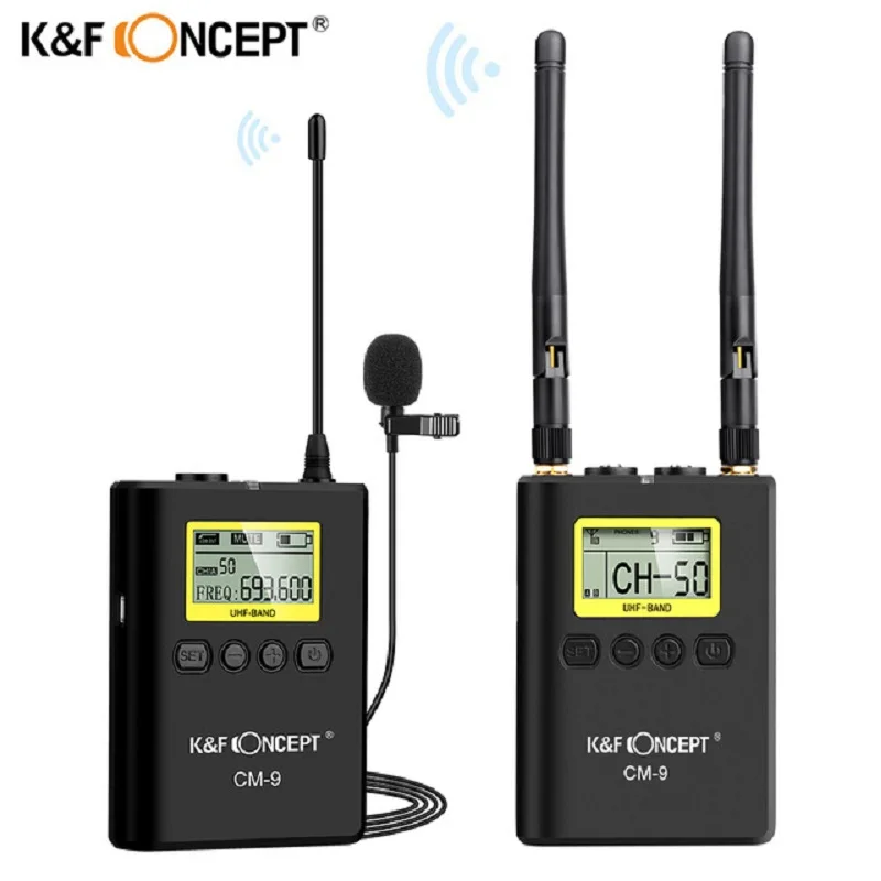 

K&F Concept CM-9 Professional UHF Wireless Microphone System Receiver +Transmitter for Nikon Canon Sony Camera Camcorder Mic