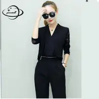 S-2XL Womens Jumpsuits Spring Autumn Female Romper Overalls Playsuits Long Sleeve V-Neck Collar Solid Ladies Bodysuits Clothes