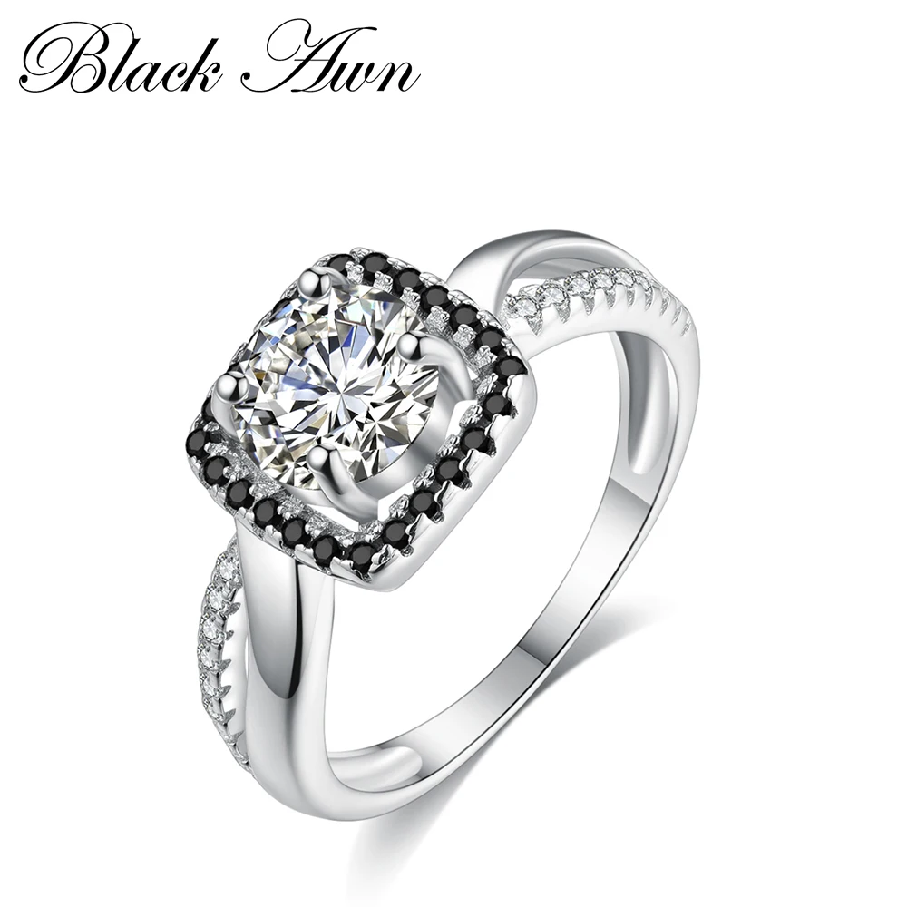 BLACK AWN 2020 New Genuine 100% Sterling 925 Silver Jewelry Square Engagement Rings for Women Gift C261