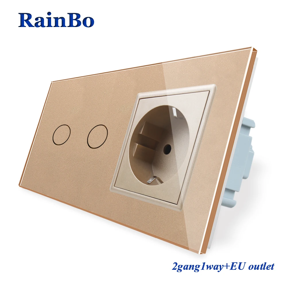 Rainbo Роскошные брендовые Сенсорный экран Управление закаленное Кристалл Стекло Панель настенный светильник сенсорный выключатель гнездо розетки A29218ECW/B