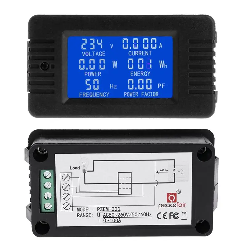 AC 100A 6in1 Digital Power Energy Monitor Voltage Current KWh Watt Meter 80~260V 110V 220V with Split CT | Инструменты