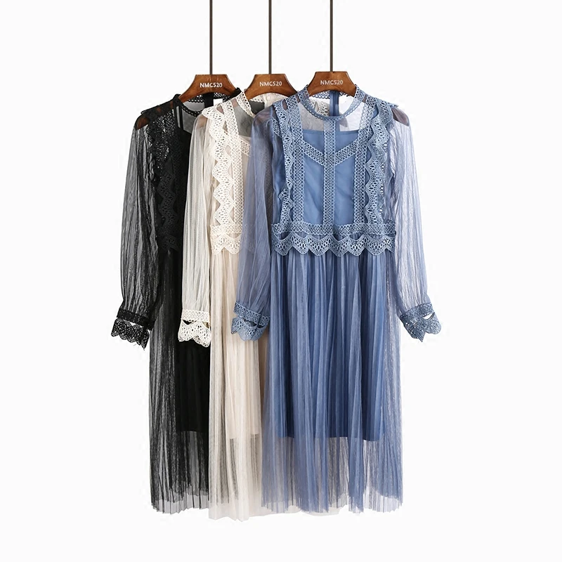 Высокое качество для женщин элегантное кружевное платье повседневное с длинным