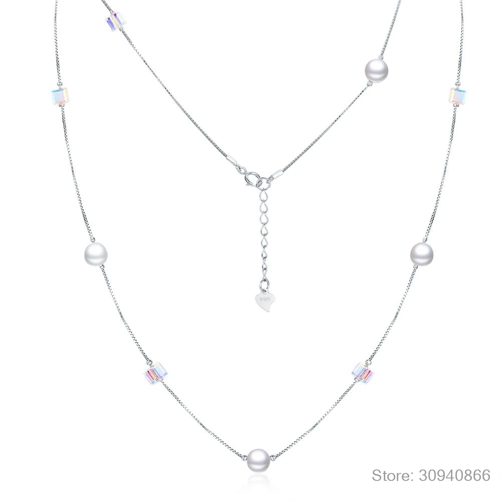 LEKANI Кристалл из Swarovski 925 стерлингового серебра цепь ожерелье с незакрепленными жемчужинами очарование свадьбы события колье ожерелье ювелирные украшения