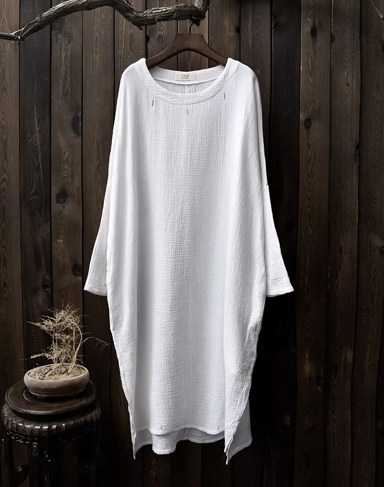 Женские винтажные двухслойные платья из хлопка и льна с длинным рукавом 4 цвета