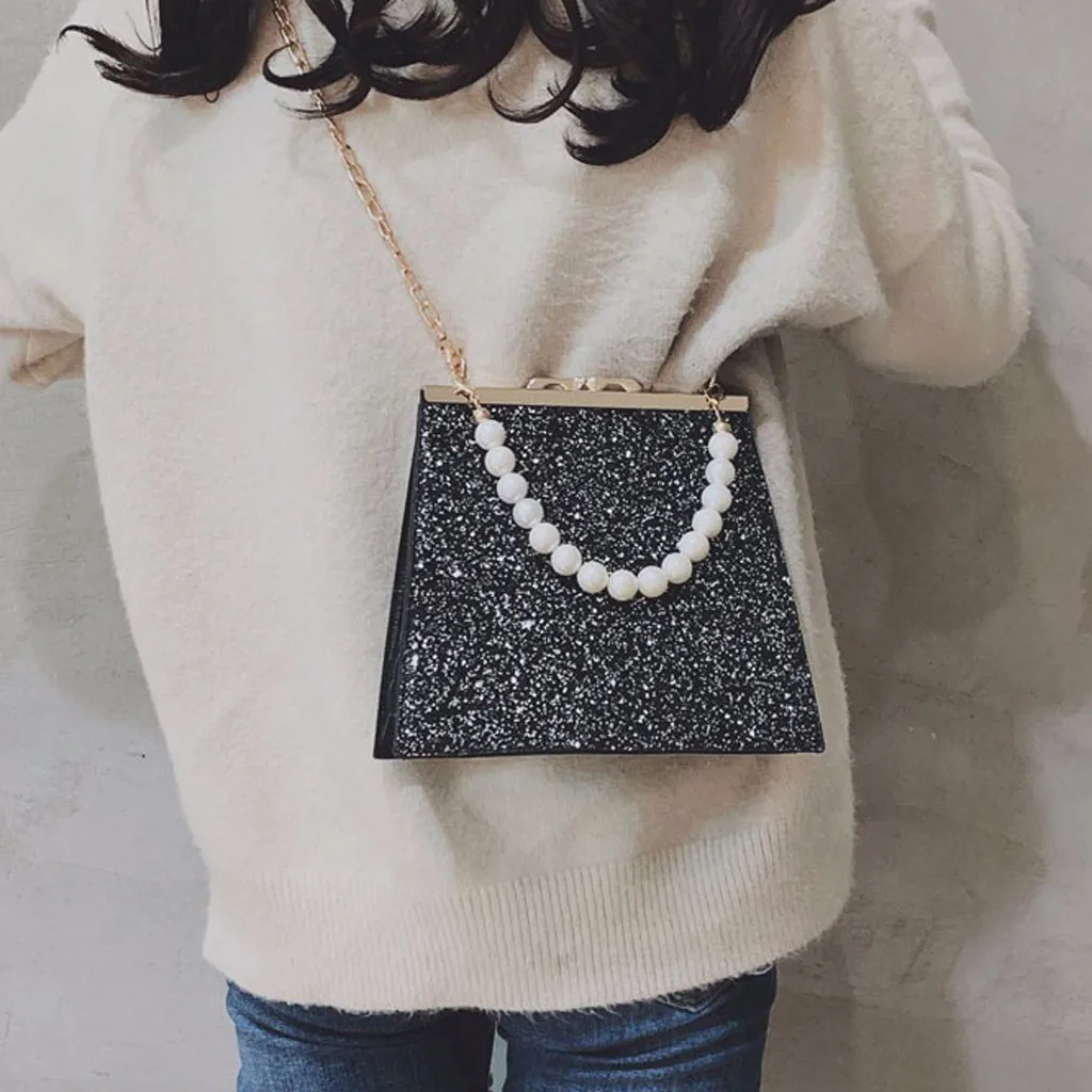 Женские сумки Bolsos Mujer, Женская жемчужная сумка через плечо, блестящая цепочка, кожаные красочные сумки-мессенджеры, сумка на плечо, сумка-тоут с жемчугом, сумка-мессенджер