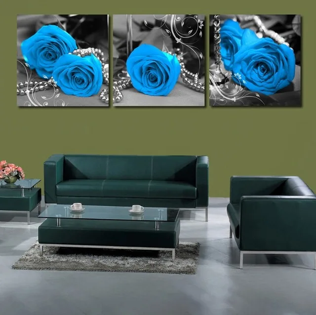 Горячая Распродажа 3 шт. настенное искусство синяя Роза холст картины Декор
