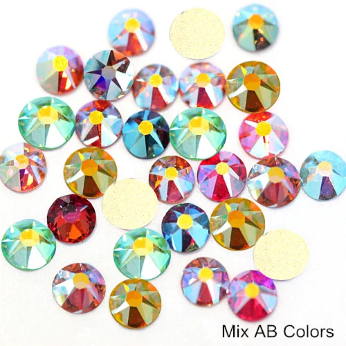 Mix AB Colors 1440 шт, 8 больших, 8 маленьких граней, блестящие стразы с плоской задней стороной, стеклянные хрустальные стразы без горячей фиксации, украшения для ногтей B3415 - Цвет: Mix AB Colors