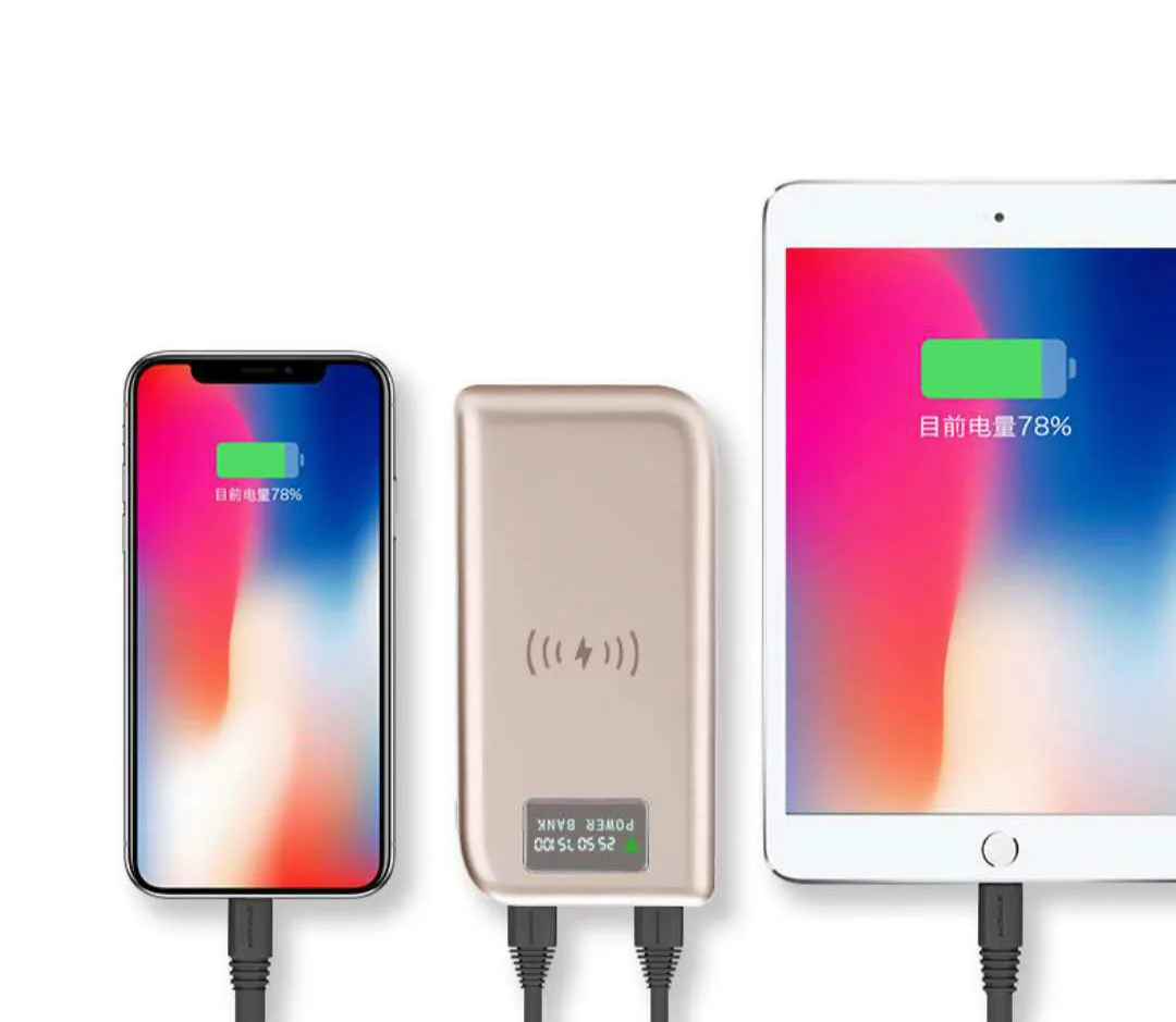 Зарядное устройство QI Беспроводное зарядное Чехлы двойной USB 10000 мАч для IPhone 8 8plus X
