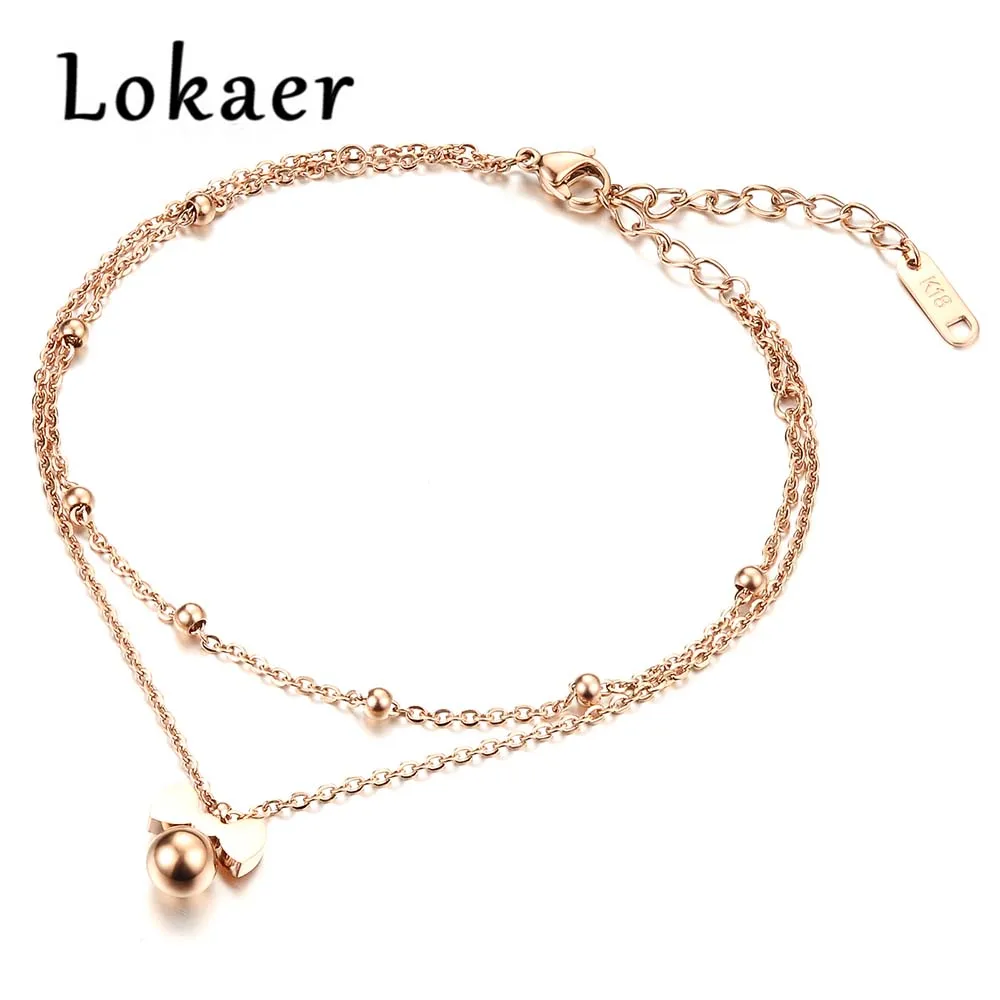 Lokaer новые изящные ножные браслеты с бантом классические розовое золото цвет нержавеющая сталь двойной слой для женщин лодыжки ювелирные браслеты LGZ020