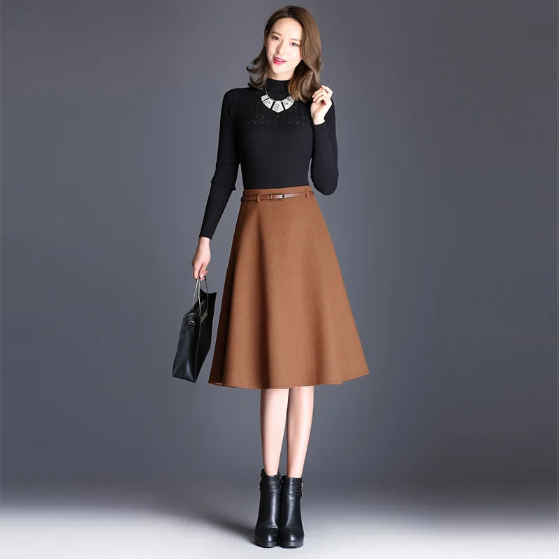 Женская шерстяная юбка LXMSTH тонкая средней длины с высокой талией большие размеры