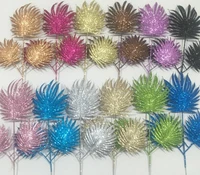 20pcs glitter powder fan leaf branch for flower arrangement accessories christmas party home wedding garden decoration