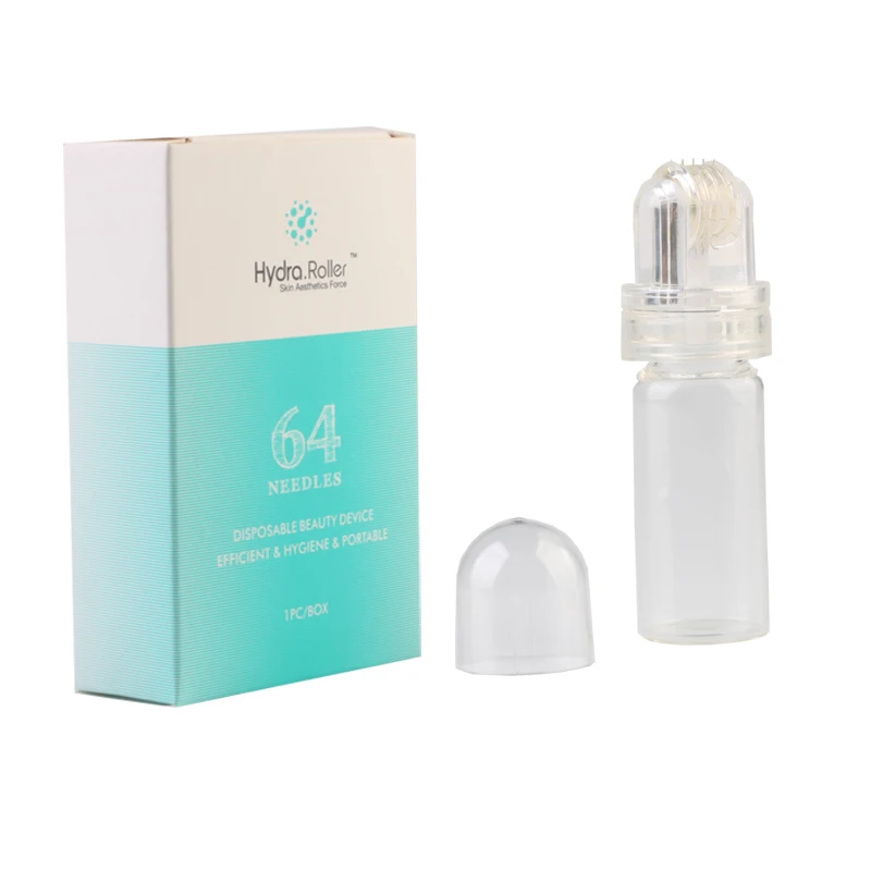 

Free Shipping Hydra Roller 64 Titanium needle Gold Tips MezoRoller Bottle for Hyaluronic Acid Skin care Essence New Derma roller