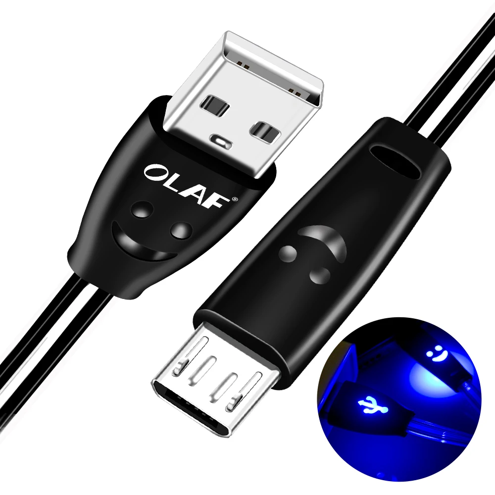 Кабель Micro USB со смайликом светящийся светодиод быстрая зарядка usb кабель для