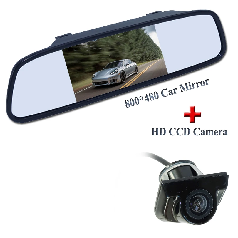Wire color screen lcd car mirror monitor 4.3&quot with 170 degree reversing camera black shell suitable for kinds of cars | Автомобили и