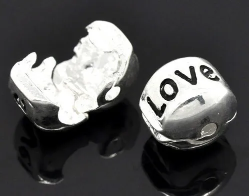 

Free shipping Enamel "Love" Snap Clasps Fit Charm Bracelet 10x9mm silver plated
