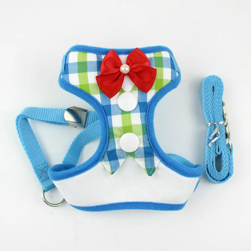 2019 New Pet Dog Harness Leash Set Clothes Vest for Small Medium Dogs Bow Tie Dress Plaid Puppy Chest Strap Products | Дом и сад