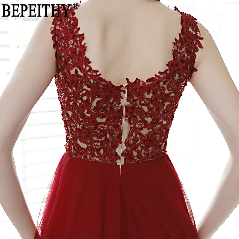 BEPEITHY, Vestidos De Gala Largos, Новое поступление, торжественное платье, бордовое, тюль, v-образный вырез, аппликация, бисер, Длинные вечерние платья