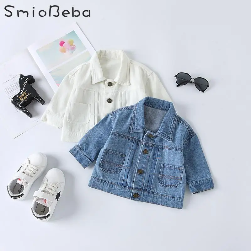 Джинсовая куртка для мальчиков и девочек Мягкая Милая модная с новым принтом медведя пальто маленьких