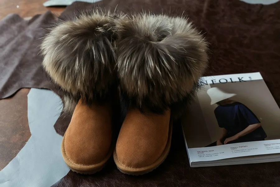 Г., зимние сапоги из натуральной кожи с натуральным мехом енота Muleshoe, зимние женские сапоги до колена