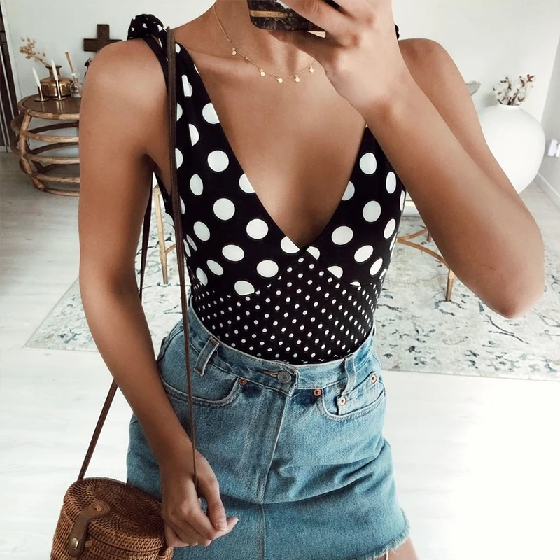 Женский купальник бикини в горошек с v образным вырезом бандажный боди