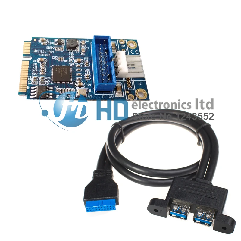 Mini adaptador USB dual PCIe a, convertidor de cabezal USB 3,0, 19 P, jefe femenino a 2, USB 3,0, 3,0