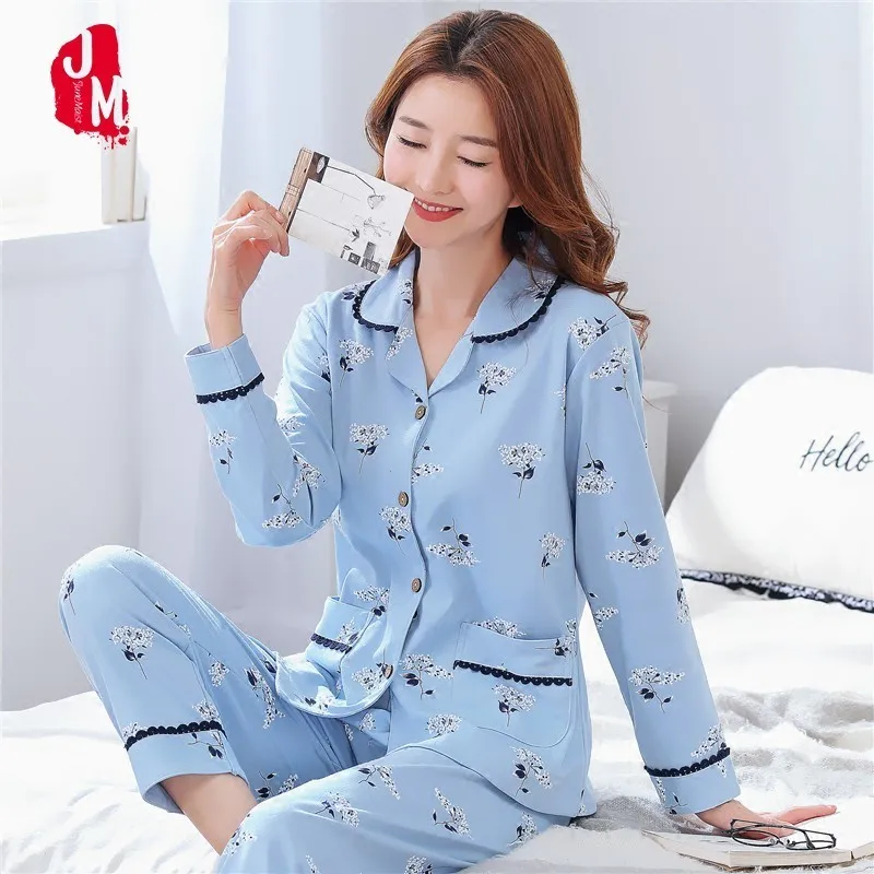 Женская пижама из 100% хлопка с длинным рукавом пижамный комплект длинными брюками