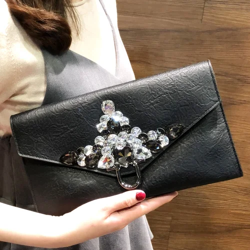Korean Style Diamond Clutch Bag PU Leather Fashion Clutches Bags Solid Color Big Purse Women Shoulder Bags Crossbody Pack Gifts - Цвет: B