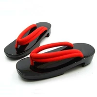 womens high heel wood sandals black panited color double heel japan geta cosplay shoes beach slippers casual flip flops