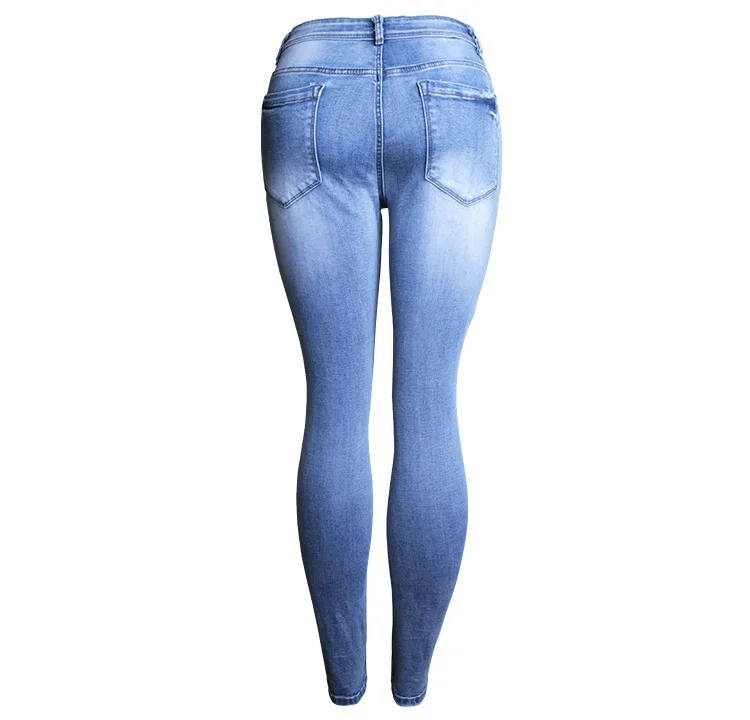 043 модные женские джинсы с высокой талией рваные Штаны Тощий slim fit узкие брюки для