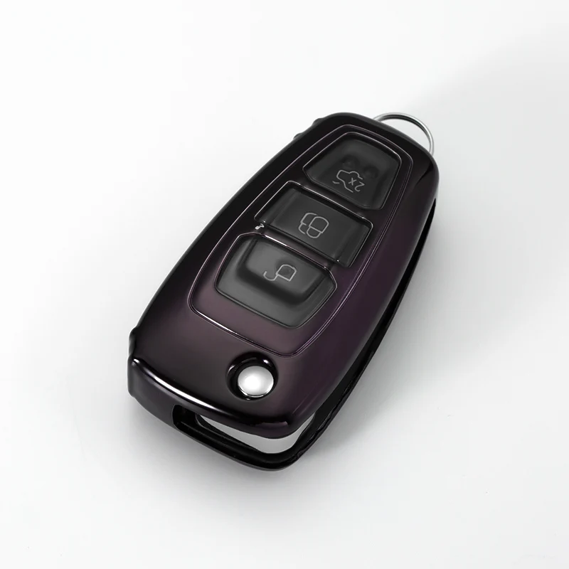 E-black Водонепроницаемый Мягкий чехол для ключей автомобиля из ТПУ для Ford Focus 2 3 MK3 ST, RS Ecosport Fuga Escape Fiesta Fold Fey 3 кнопки авто брелок - Название цвета: E-black