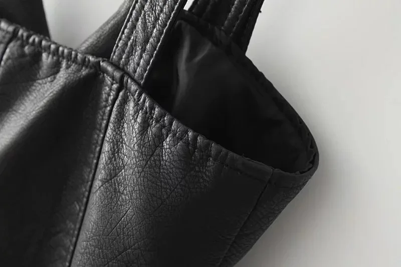 Aelegantmis Cool Slim Autumn PU Leather Dress Women Black Fall Short Leather Overalls Dress Female