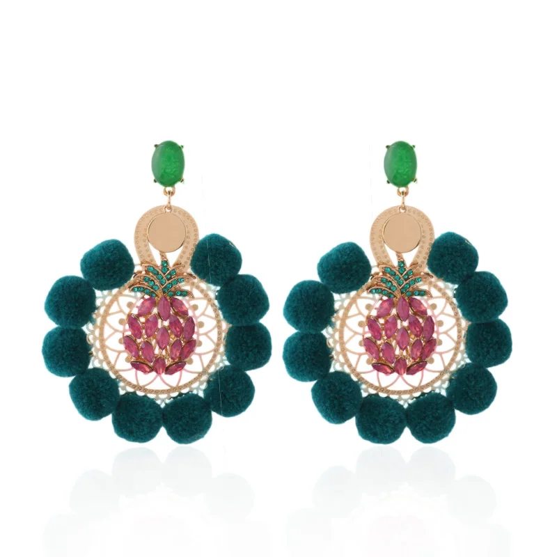 NeeFu WoFu большой серьги Hairball бренд сережки в виде ананасов камень горный хрусталь Длинные Brinco уха Oorbellen - Окраска металла: dark green