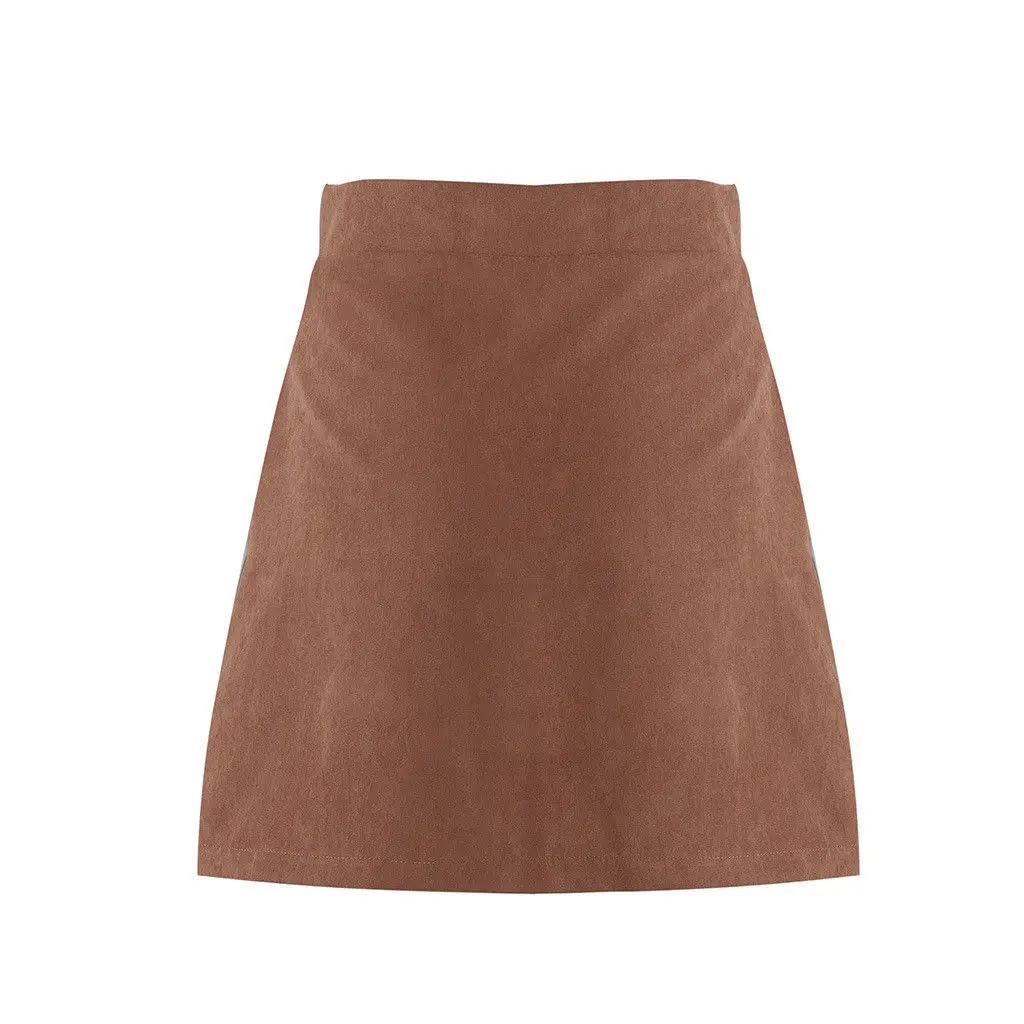 Женская замшевая мини юбка с высокой талией и кнопками|Женские юбки| |