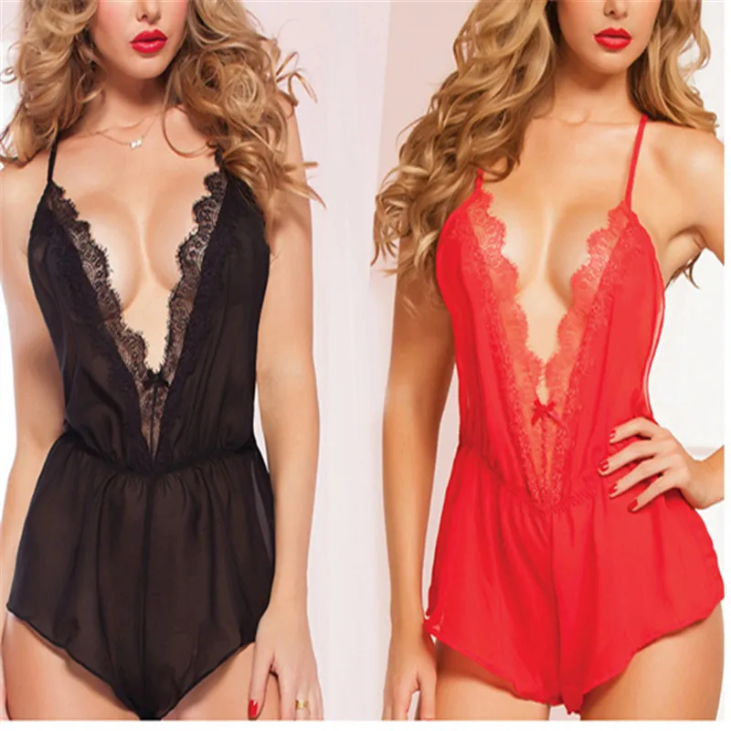 Сексуальное нижнее белье женский с кружевной отделкой прозрачная газовая Пижама