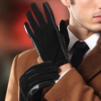 genuine leather gloves male autumn winter warm plush lined patchwork fashion suede sheepskin gloves touch optional 9003