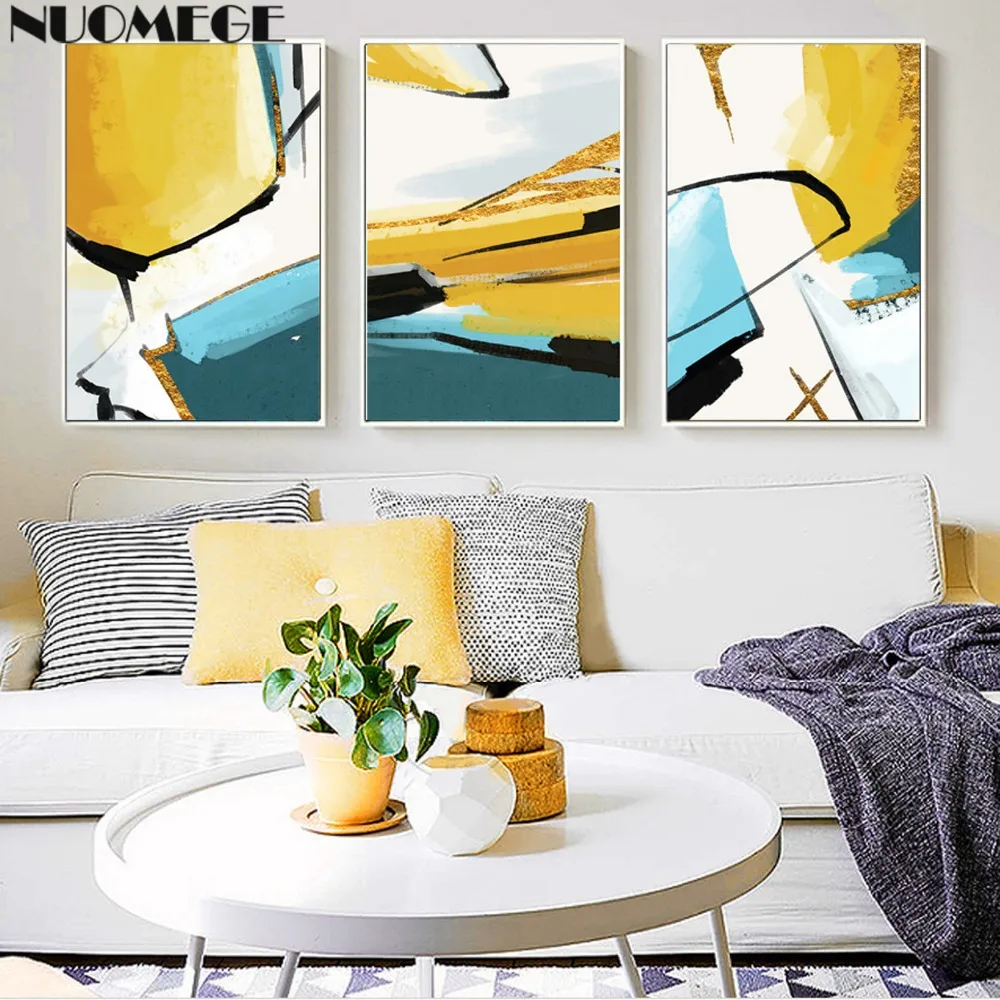 

NUOMEGE Abstract Painting Gold Minimalist Wall Art Lines Posters and Prints Decorative Wall Pictures For Living Room Decoration