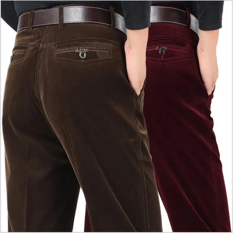 Брюки мужские вельветовые облегающие повседневные длинные прямые штаны с