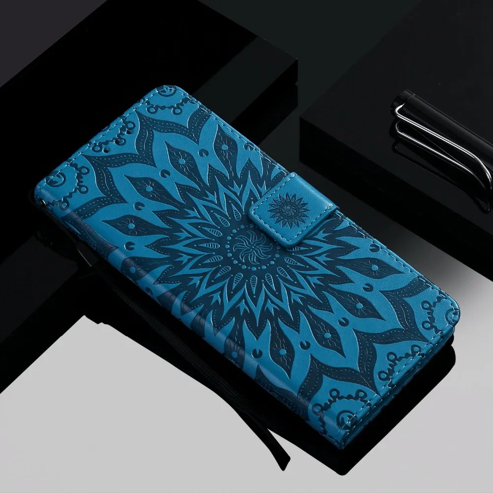 Sun Flower Embossed Flip PU Leather Case For Huawei Y6 Y7 2019 P30 lite Honor 8A Wallet Stand Cover With Card Slot Phone case | Мобильные