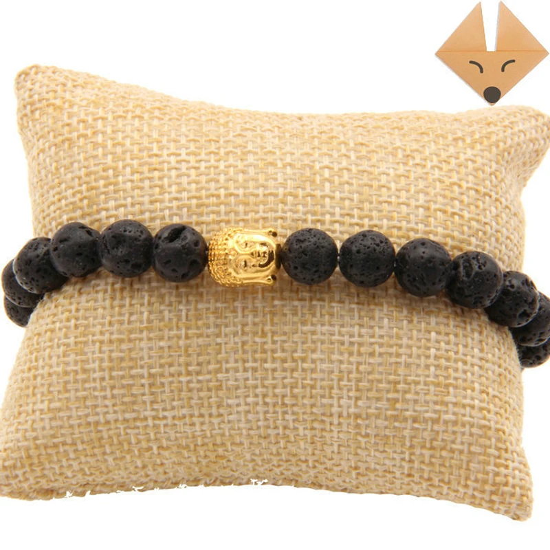 Женский и мужской браслет унисекс с голубыми бусинами из лавы оникс Йога Будда