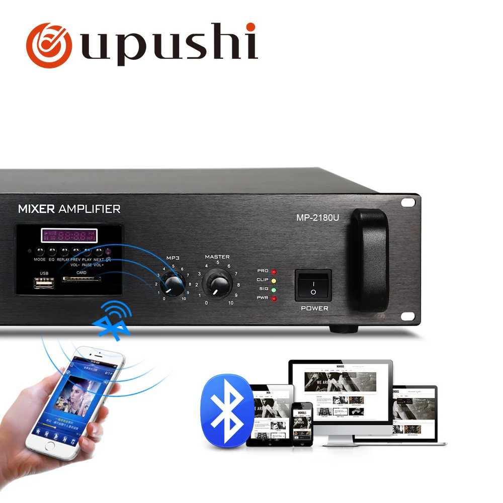 Oupushi MP-2180U высокомощный профессиональный усилитель вещания Многофункциональный Bluetooth усилитель Поддержка дистанционного управления