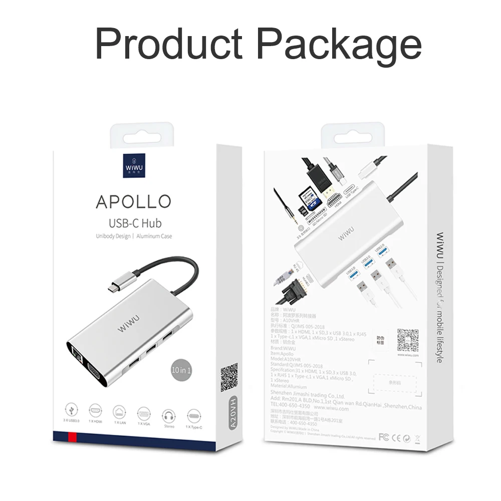 WIWU 10 в 1 USB концентратор для MacBook C к VGA/RJ45 Thunderbolt 3 адаптер Dell/Samsung/Huawei P20 Pro Type c 0