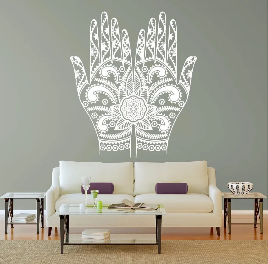 

Free Shipping Yoga Hand Om Flower Mandala Wall Room Decor Art Vinyl Sticker Mural Decal Hamsa Wall Stickers 58x90cm