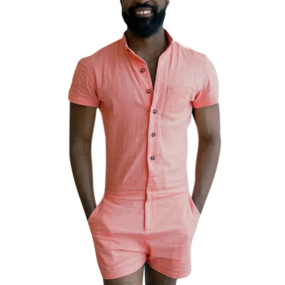 Комбинезон мужской стрейчевый модный однобортный короткий ромпер с коротким