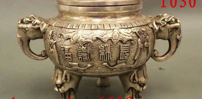 Chinese Silver Bat Beast Lion Head Longevity God Statue Incense Burner Censer | Дом и сад