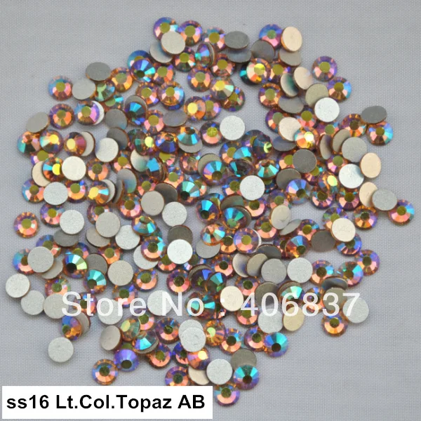 

Free Shipping! 1440pcs/Lot, ss16 (3.8-4.0mm) Lt. Col. Topaz AB Flat Back Non Hotfix Glue On Nail Art Rhinestones