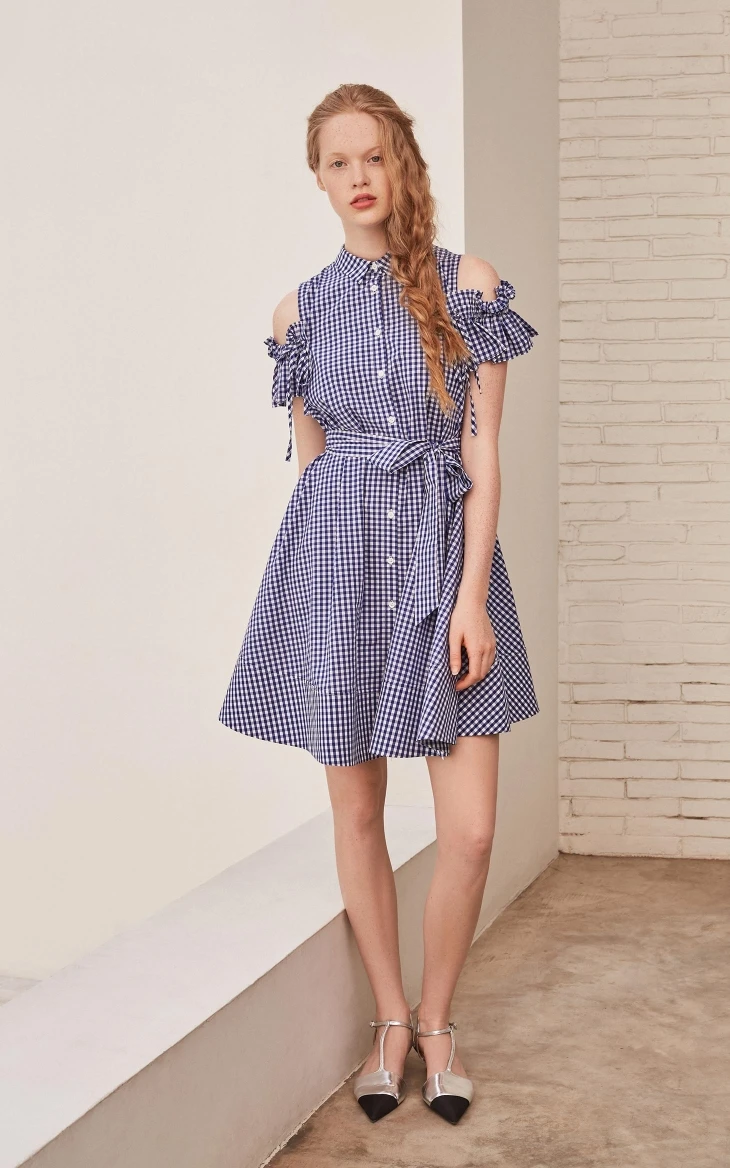 Vero Moda клетчатое платье трапециевидной формы со шнуровкой и открытыми плечами из хлопка | 31837B502
