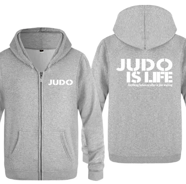 17 Мужские толстовки с капюшоном на молнии с надписью «Judo is Life», мужская флисовая толстовка с капюшоном и длинным рукавом, мужская куртка, пальто, Толстовка для фитнеса, спортивный костюм негабаритных размеров - Цвет: 17