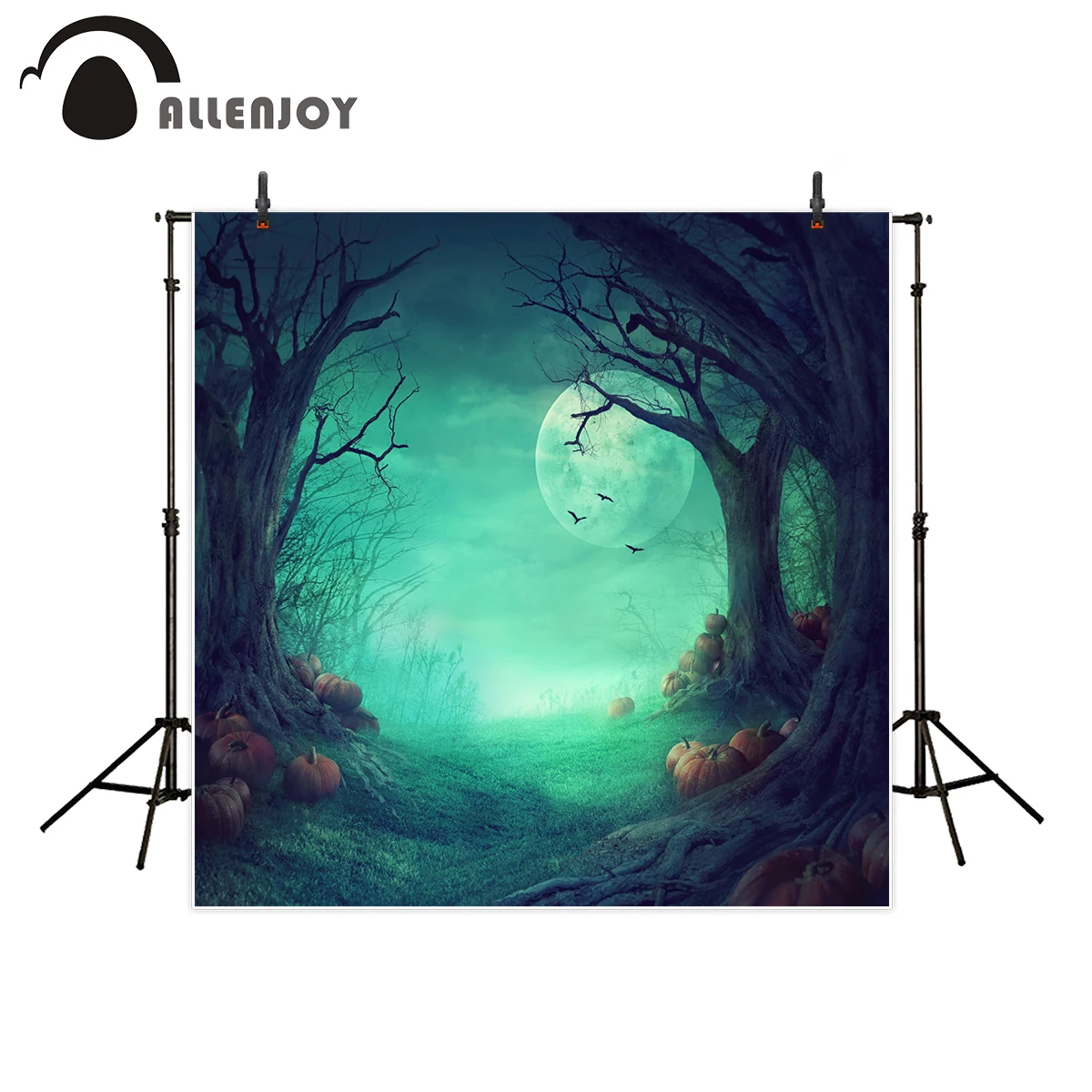 

Allenjoy фон для фотосъемки Хэллоуин Тыква Луна летучие мыши мертвое дерево хмурое фон, фото-декорации студийная фотокамера