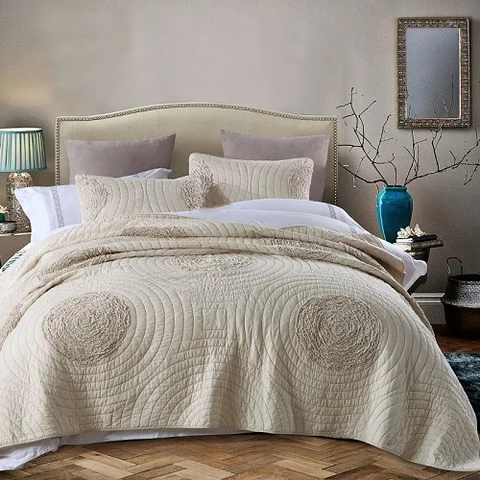 Хлопковое стеганое одеяло с аппликацией 3 шт., однотонный Комплект постельного белья с вышивкой, для двуспальной кровати, летнее покрывало