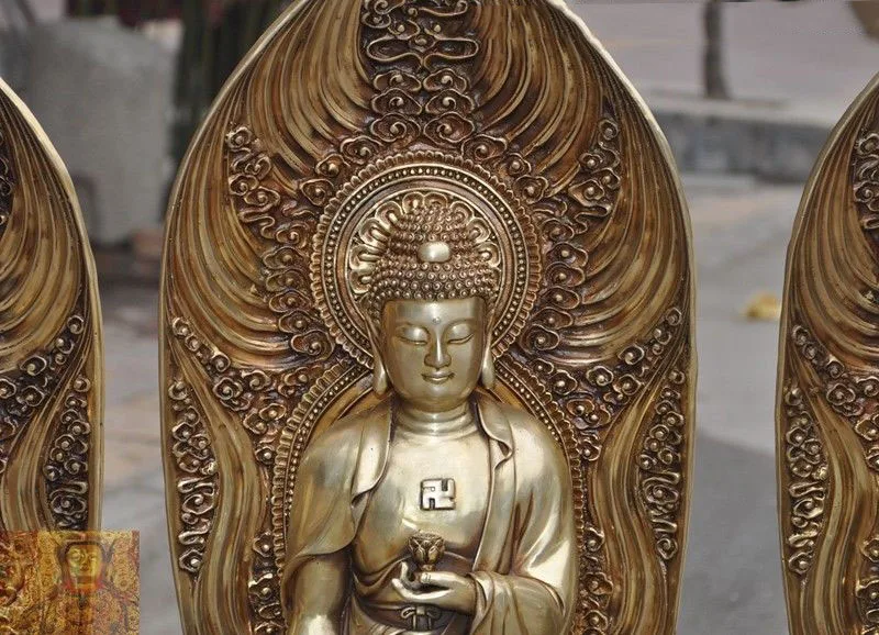 Рождество Тибет буддизм медный Shakyamuni Kwan Yin Гуаньинь 3 Бог Будда статуя Набор Новый